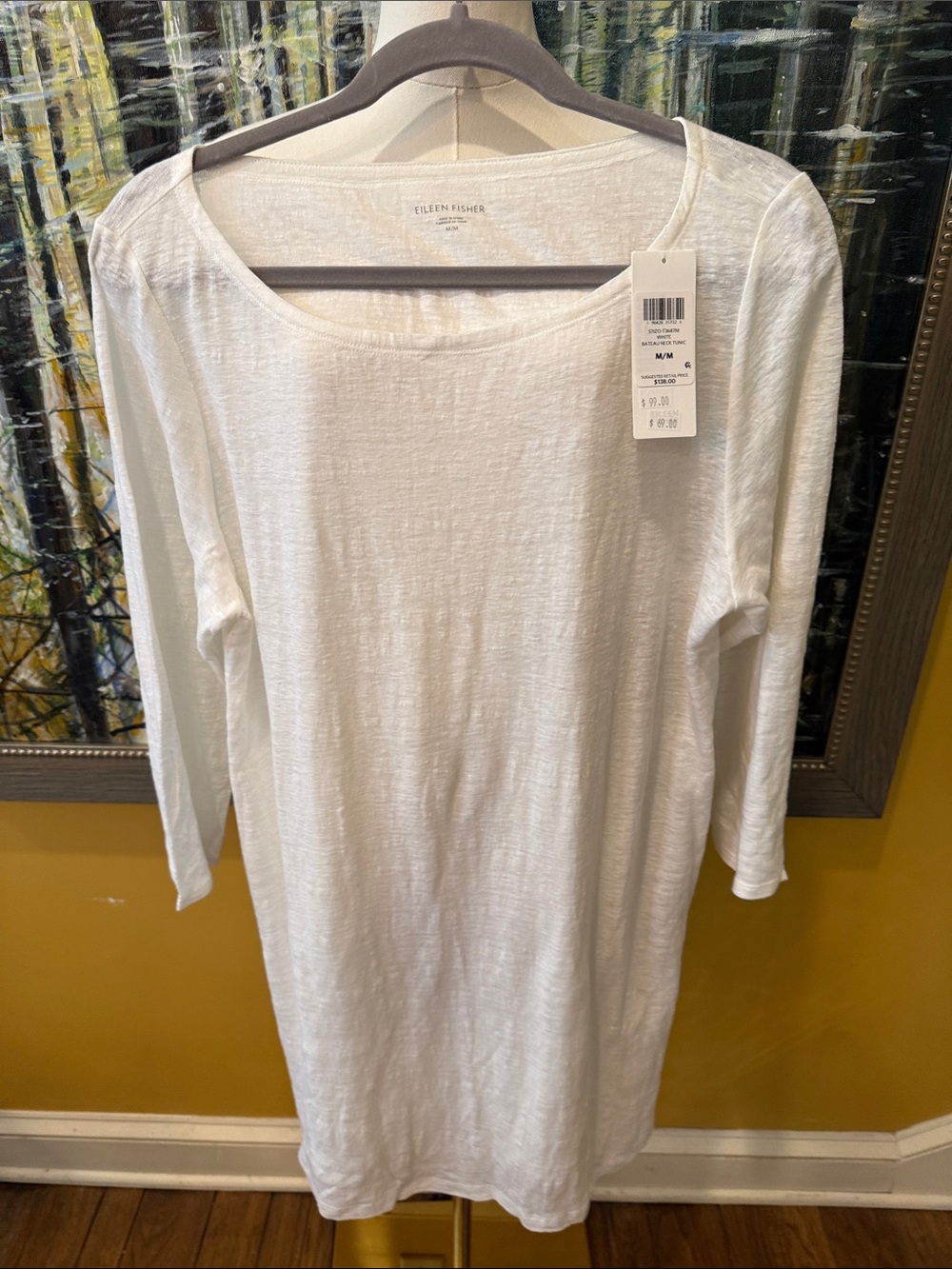 Eileen Fisher White Scoop Neck Long-Sleeve Tunic